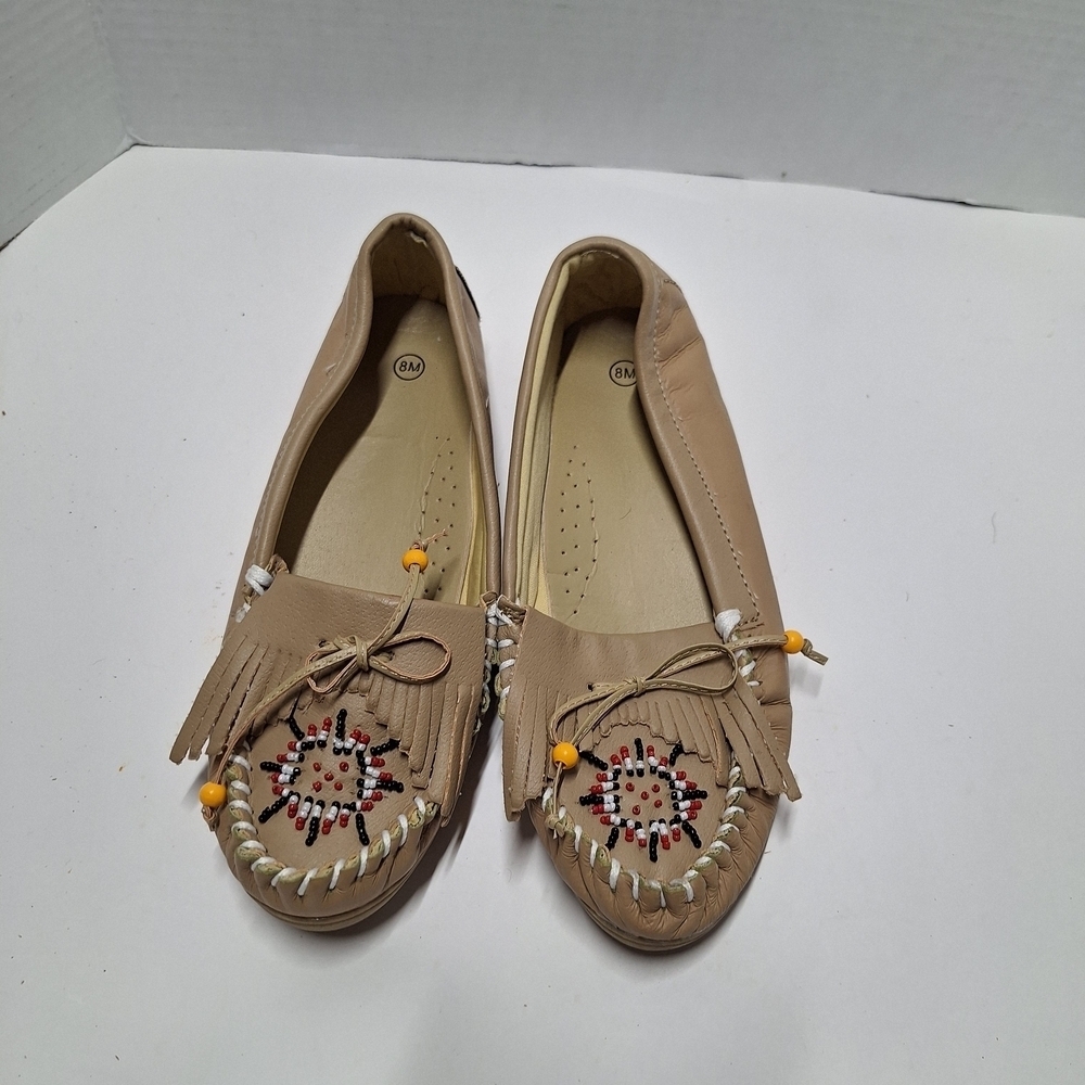 Elegant Beaded Moccasins in Tan
